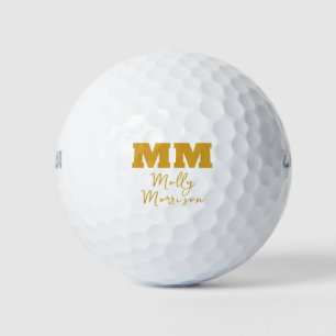 Balles De Golf Calligraphie Or Gras Monogramme & Nom