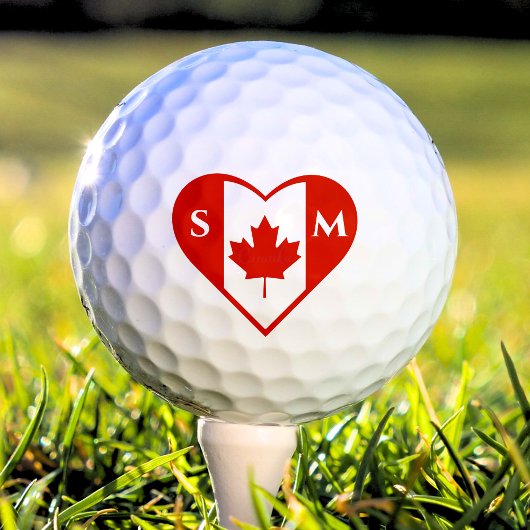 Balles De Golf Canada Initiales de coeur rouge et blanc Drapeau c