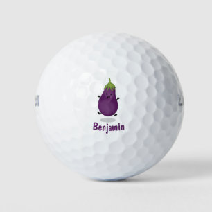 Balles De Golf Caricature d'aubergine d'aubergine joliment heureu