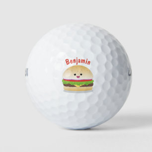 Balles De Golf Caricature de hamburger kawaii joyeux