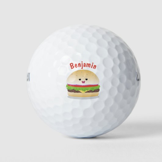 Balles De Golf Caricature de hamburger kawaii joyeux (Devant)