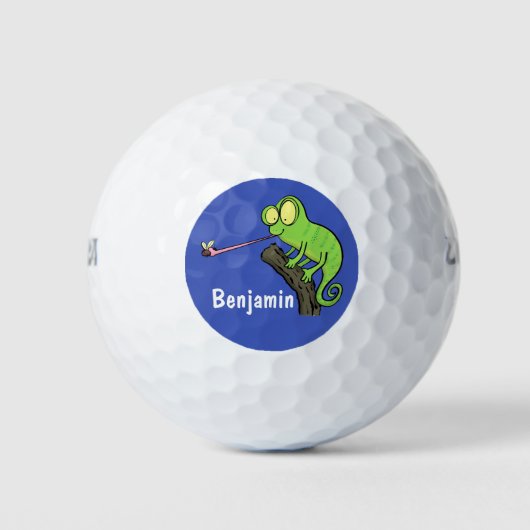 Balles De Golf Caricature de lézard de caméléon vert joyeux (Devant)