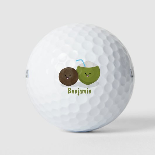 Balles De Golf Caricature de noix de coco kawaii joyeux (Devant)