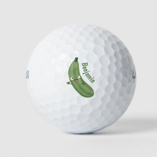 Balles De Golf Caricature joyeux de courgettes mignonnes (Devant)