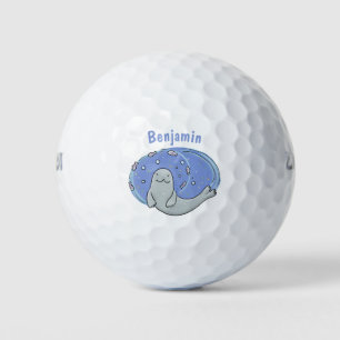 Balles De Golf Caricature joyeux de phoque et de poisson bleu