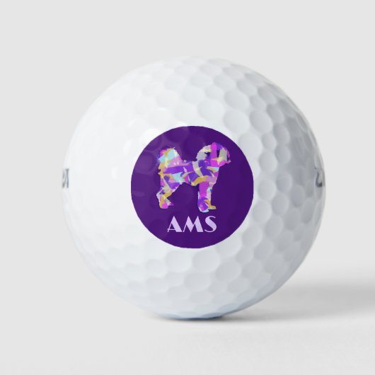 Balles De Golf Cavapoo mignon chien violet silhouette Monogramme (Devant)