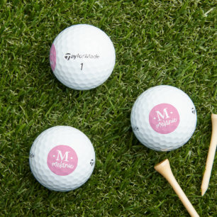 Balles De Golf Cercle rose monogramme personnalisé d'une lettre