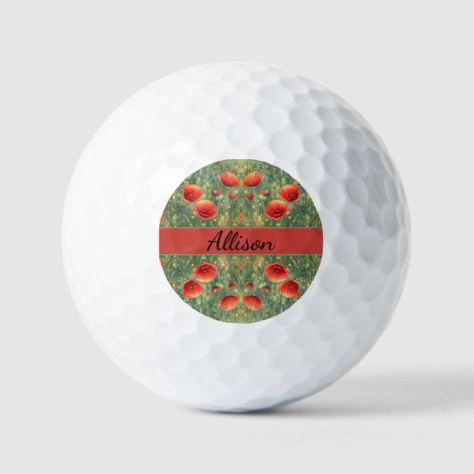 Balles De Golf Champ lumineux de pavots rouges, personnalisable (Recto)