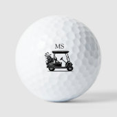 Balles De Golf Chariot de golf noir et blanc avec initiales (Recto)