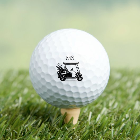 Balles De Golf Chariot de golf noir et blanc avec initiales