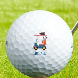 Balles De Golf Chariot de golf rétro vintage bleu monogrammé