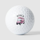 Balles De Golf Chariot de golf rose avec nom (Recto)