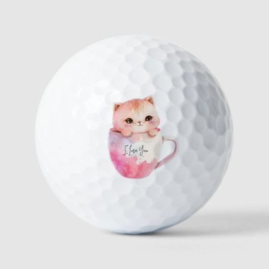 Balles De Golf Chat blanc-rose mignonne dans une tasse de thé (2) (Recto)