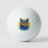 Balles De Golf Chat Bleu Avec Verres Orange (Recto)