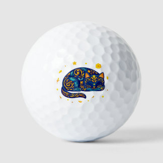 Balles De Golf Chat d'art populaire en bleu