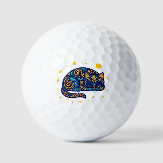 Balles De Golf Chat d'art populaire en bleu (Recto)