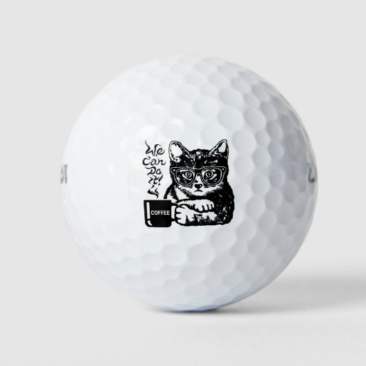 Balles De Golf Chat drôle motivé par le café (Devant)