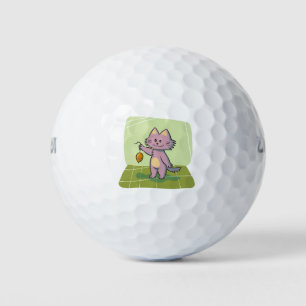 Balles De Golf Chat Holding Souris Sourire Joyeux Joyeux Amusemen