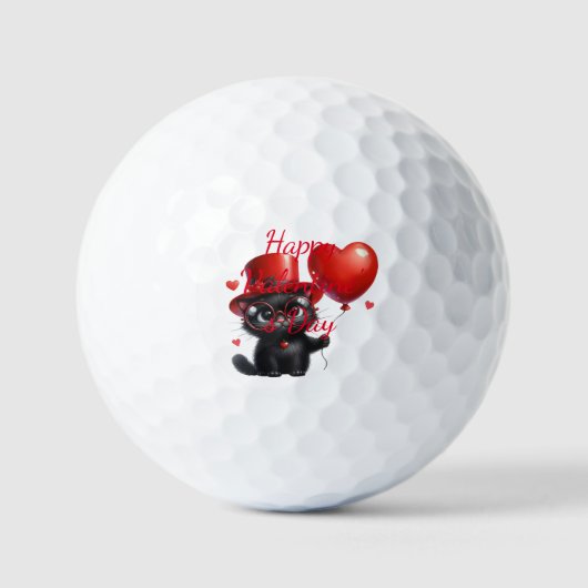Balles De Golf Chat Noir Drôle Avec Ballons Saint-Valentin (Recto)