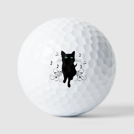 Balles De Golf Chat noir entouré de notes de musique murmurantes (Recto)