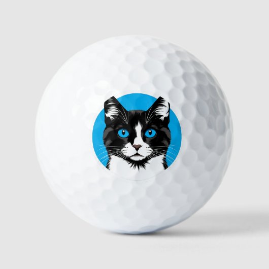 Balles De Golf Chat noir et blanc aux yeux bleus (Recto)