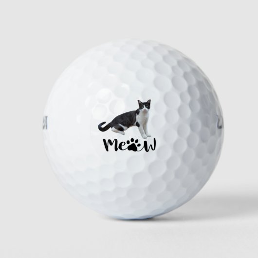 Balles De Golf Chat noir et blanc Tuxedo Chat Meow pour papa mama (Devant)