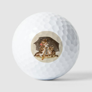 Balles De Golf Chatons vintage sous un parapluie, art antique de