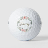 Balles De Golf Chic Blush Floral Greenery Wreath Nom initial (Devant)