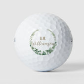 Balles De Golf Chic Elegant Green Wreath Nom initial (Devant)