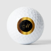 Balles De Golf Chic noir calligraphie or bordure Monogramme (Recto)