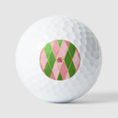 Balles De Golf Chic rose et Jacquard vert Monogramme (Recto)