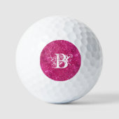 Balles De Golf Chic Rose Pailleté Blanc Monogramme Initial (Recto)