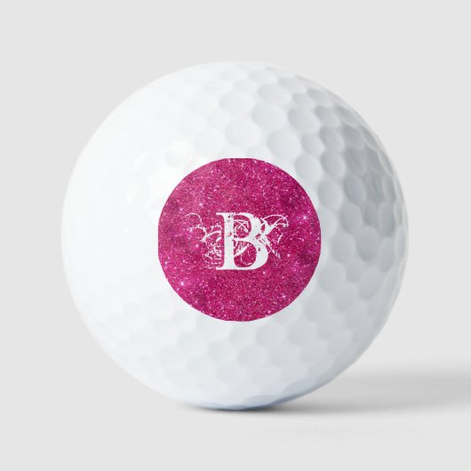 Balles De Golf Chic Rose Pailleté Blanc Monogramme Initial (Recto)