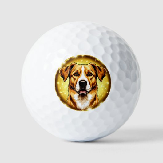 Balles De Golf Chien avec fond doré (Recto)