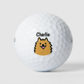 Balles De Golf Chien de Poméranie mignon avec nom personnalisé (Devant)