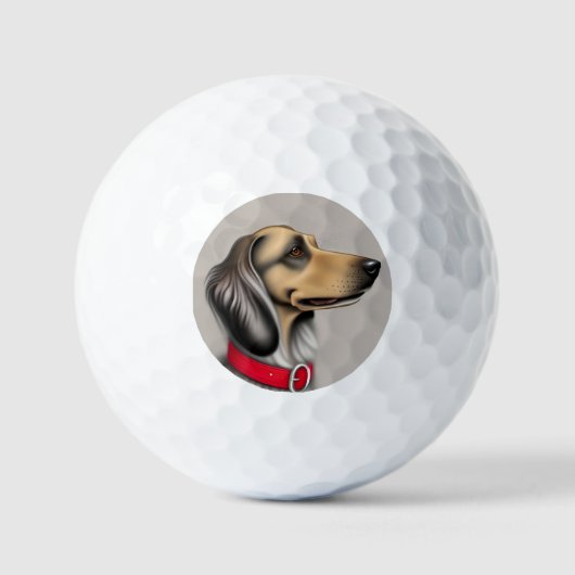 Balles De Golf Chien gracieux avec collier rouge Posé latéralemen (Recto)