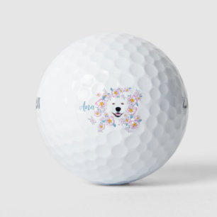 Balles De Golf Chien Samoyed et fleurs roses customisées