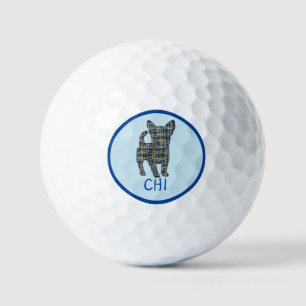 Balles De Golf Chihuahua Chien Silhouette Monogramme Grille Bleu