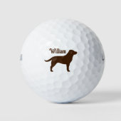 Balles De Golf Chocolat Labrador Retriever Silhouette avec nom (Devant)