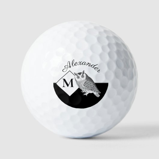 Balles De Golf Chouette noire et blanche Nom du monogramme gris B (Recto)