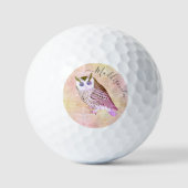 Balles De Golf Chouette rose rustique Nom Monogramme Golf Balls (Recto)