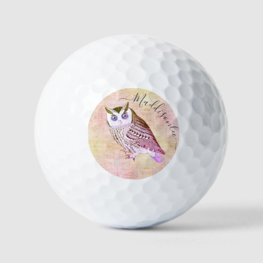 Balles De Golf Chouette rose rustique Nom Monogramme Golf Balls (Recto)