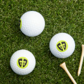 Balles De Golf Chrétien Croix Bouclier Monogramme Initiales Jaune (Herbe in situ)