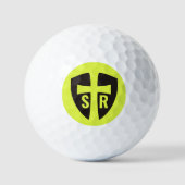 Balles De Golf Chrétien Croix Bouclier Monogramme Initiales Jaune (Recto)