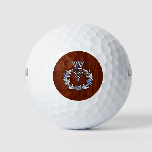 Balles De Golf Chrome sur Mahogany Imprimer Scottish Thistle (Devant)