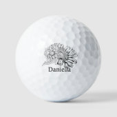 Balles De Golf Chrysanthemum Black Line Drawing with Your Name  (Recto)