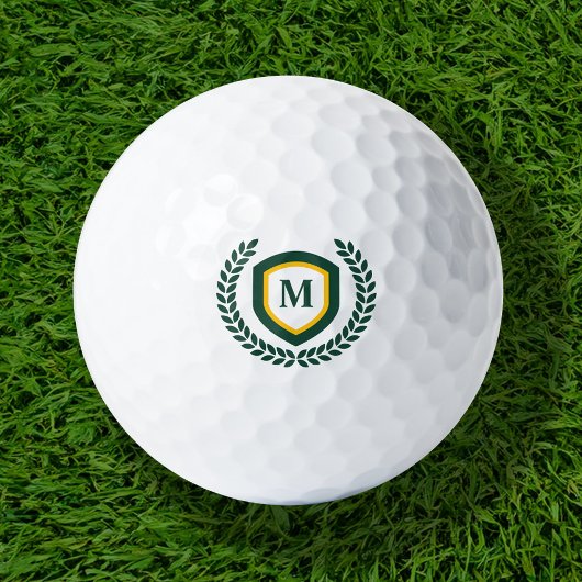 Balles De Golf Cimier logo Monogramme Vert et Or