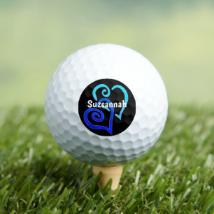 Balles De Golf Clair et bleu foncé Coeurs liés Nom Personnalisé