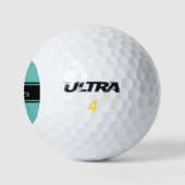 Balles De Golf Clair Turquoise Black Strips Nom du script Monogra (Logo)