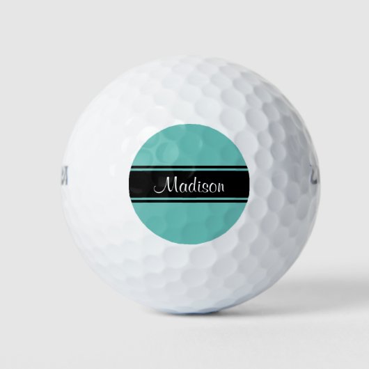 Balles De Golf Clair Turquoise Black Strips Nom du script Monogra (Devant)